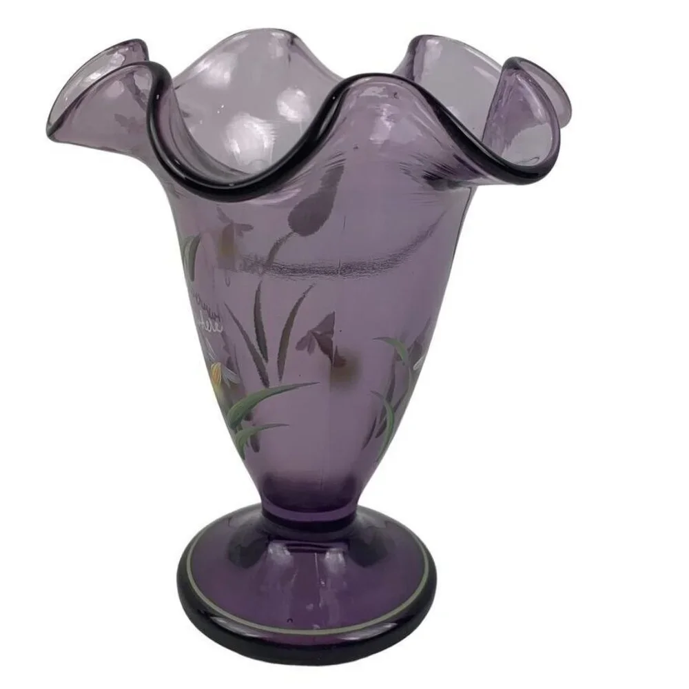 Fenton Fluted Purple Vase Handpainted God's Light‎ is Everywhere Fireflies 6